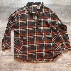1/4 button down Plaid Shirt - Red and Black